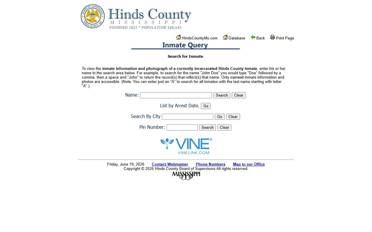 Hinds County Jackson Detention Center inmate roster lookup search
