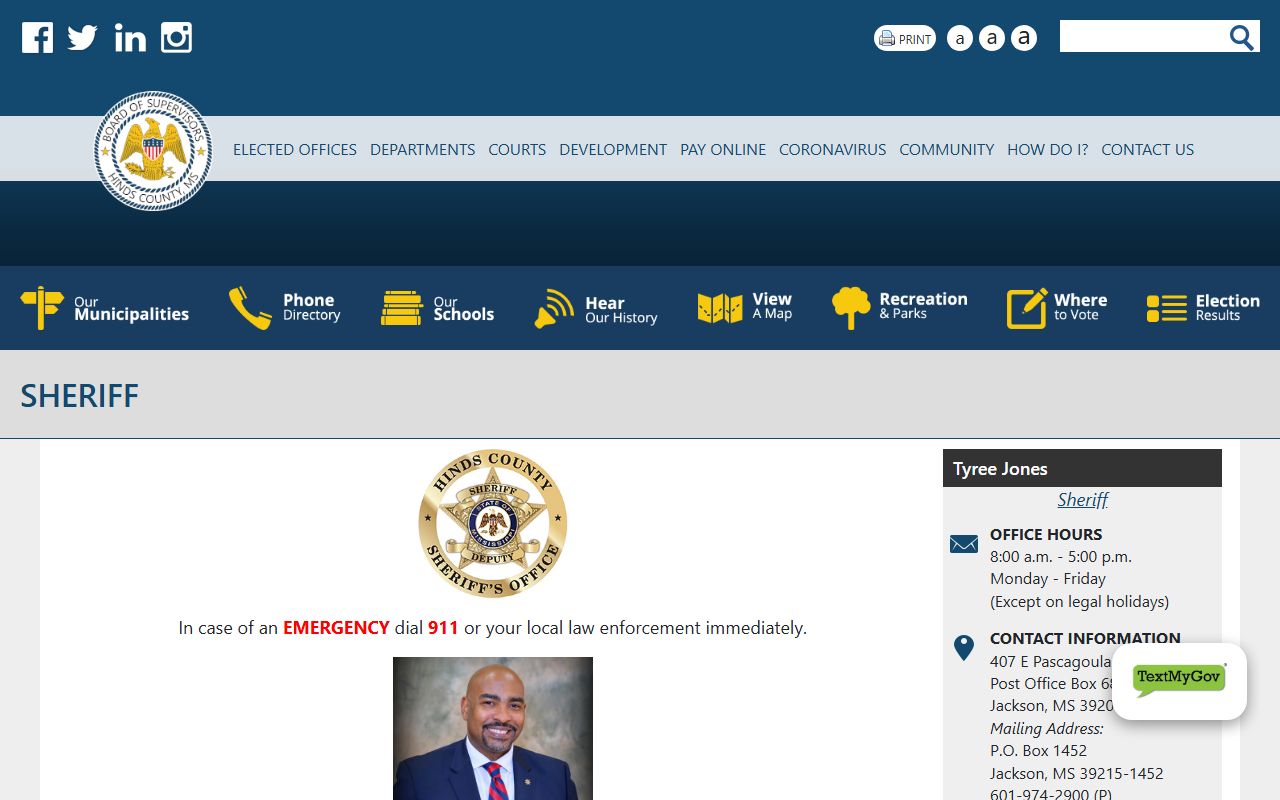 Hinds County Raymond Detention Center sheriff contact and detention records